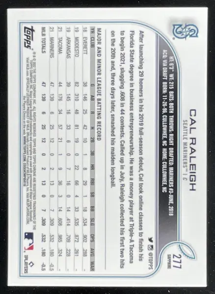 2022 Topps Chrome Sapphire Chrome #277 Cal Raleigh RC