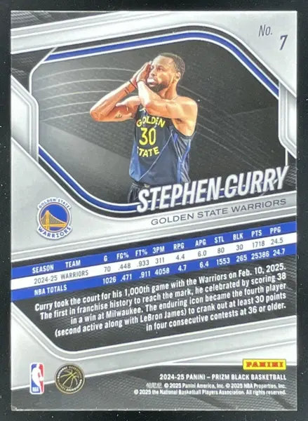 2024-25 Panini Prizm Black #7 Stephen Curry