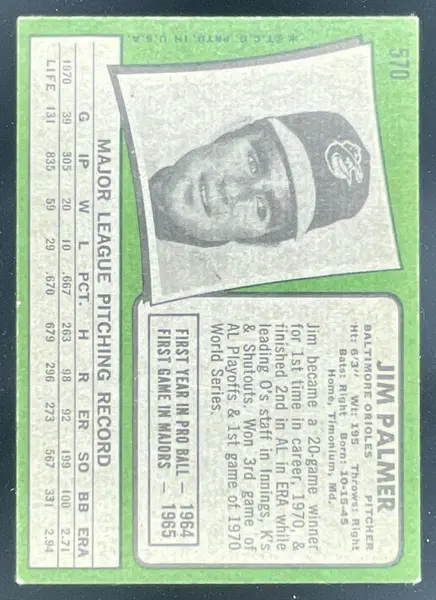 1971 Topps #570 Jim Palmer