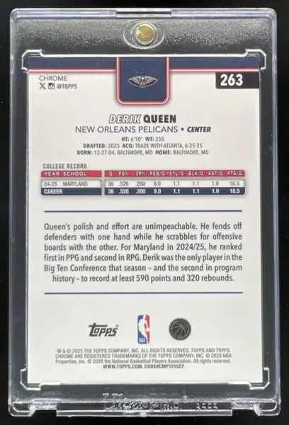 2025-26 Topps Chrome Image Variation Gold Speckle #263 Derik Queen RC SSP /50