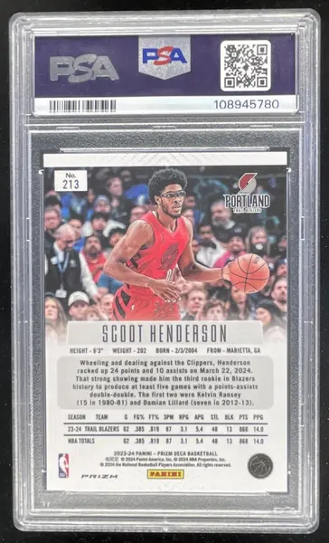 2023-24 Panini Prizm Deca Black Gold #213 Scoot Henderson RC /5 PSA 10