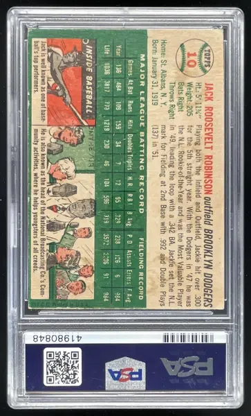 1954 Topps #10 Jackie Robinson PSA 2