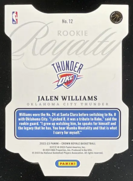 2022-23 Panini Crown Royale Rookie Royalty Blue #12 Jalen Williams RC /75