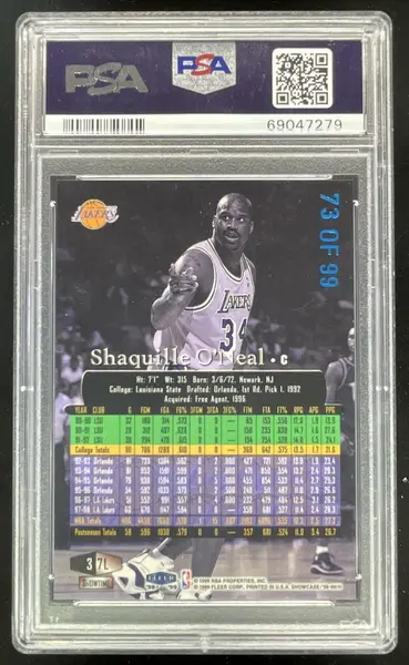 1998 Flair Showcase Legacy Collection Row 3 #7L Shaquille O'Neal /99 PSA 8