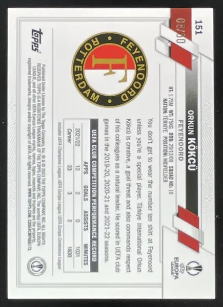 2022-23 Topps Chrome Gold Mini Diamond #151 Orkun Kokcu RC /50