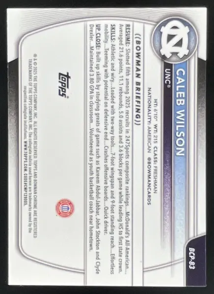 2025-26 Bowman Chrome Prospects Reptilian Refractor #BCP-83 Caleb Wilson RC