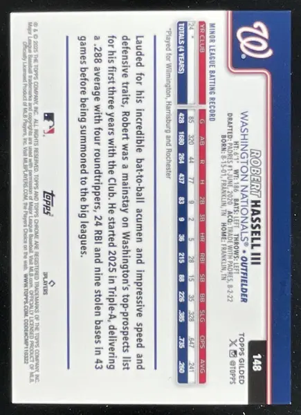 2025 Topps Gilded Collection Chrome Gold RayWave #148 Robert Hassell III RC /25