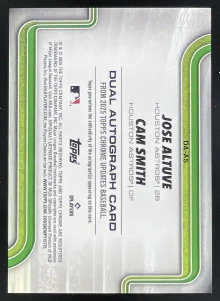 2025 Topps Chrome Update Dual Autographs #DA-AS Cam Smith Jose Altuve Auto /25