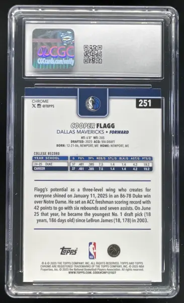 2025-26 Topps Chrome Sapphire #251 Cooper Flagg RC CGC 8.5