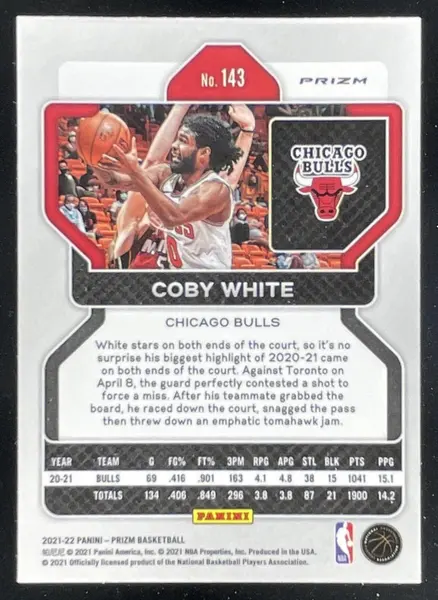 2021-22 Panini Prizm White Sparkle Prizm #143 Coby White
