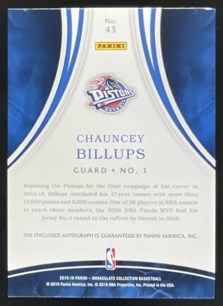 2015-16 Panini Immaculate Collection Autographs #43 Chauncey Billups Auto /99