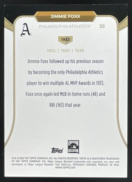 2025 Topps Welcome to the Club: 3-X MVP Blue Foil #35 Jimmie Foxx 1933/150