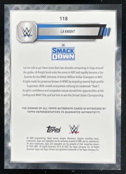 2025 Topps Chrome WWE Chrome Autographs Gold Refractors #118 LA Knight Auto /50
