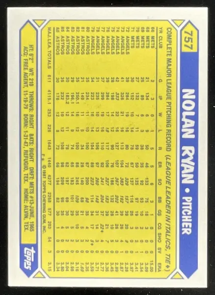 1987 Topps Tiffany #757 Nolan Ryan