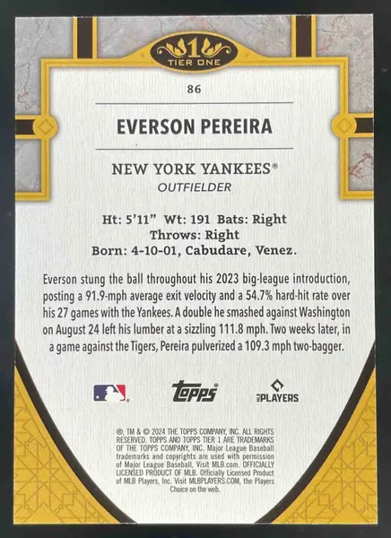 2024 Topps Tier One Holo Silver Foil #86 Everson Pereira RC /10