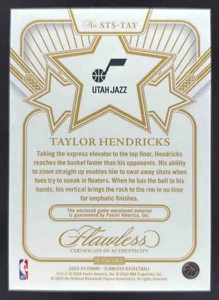2023-24 Panini Flawless Star Swatches #STS-TAY Taylor Hendricks RC /10