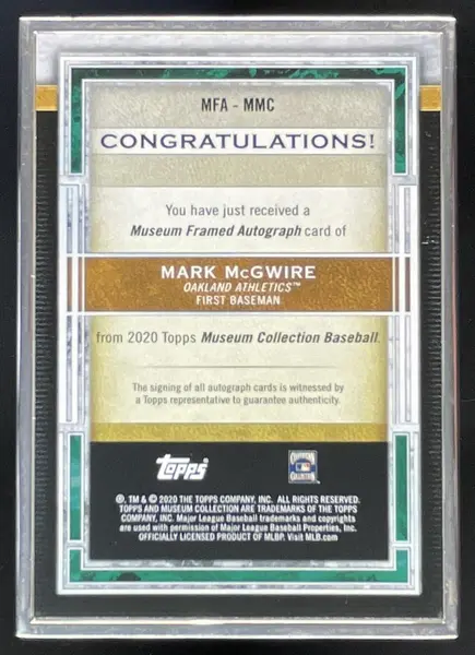 2020 Museum Collection Museum Framed Silver Frame #MFA-MMC Mark McGwire Auto /15