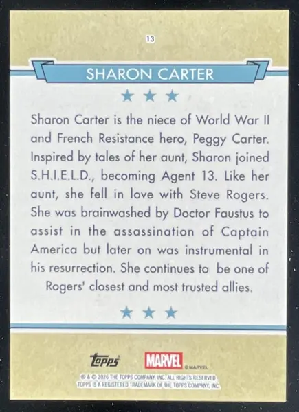 2026 Topps Brooklyn Collection Marvel Captain America Gold #13 Sharon Carter /50