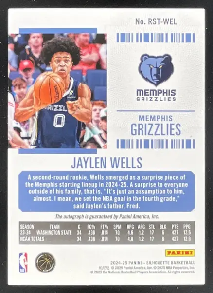 2024-25 Panini Silhouette Rookie Season Ticket #RST-WEL Jaylen Wells Auto /75