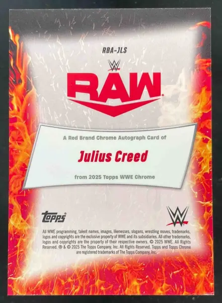 2025 Topps Chrome WWE Red Brand Orange Geometric #RBA-JLS Julius Creed Auto /25