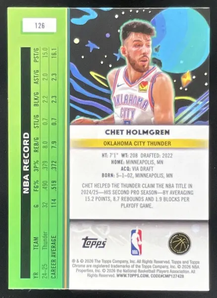 2025-26 Topps Cosmic Chrome Blue Moon Refractor #126 Chet Holmgren /99