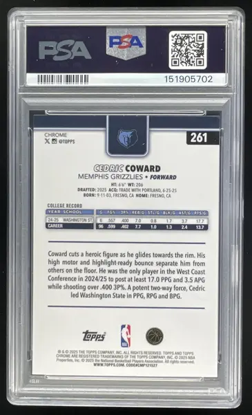 2025-26 Topps Chrome Negative Refractor #261 Cedric Coward RC PSA 10
