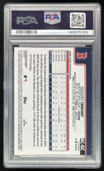 2025 Topps Chrome Update Gold Refractor #AC-GC Garrett Crochet Auto /50 PSA 10