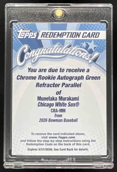 2026 Bowman Chrome Rookie Green #CRAMM Munetaka Murakami RC Auto /99 *Redemption