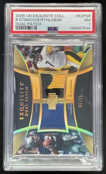 2005 Exquisite Collection Patch Dual Roger Staubach Ben Roethlisberger /25 PSA 7