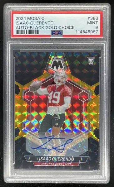 2024 Mosaic Choice Black Gold Prizm #388 Isaac Guerendo RC Auto /8 PSA 9