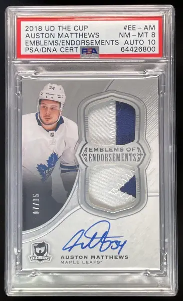 2018 The Cup Emblems Endorsement Autograph Patch Auston Matthews Auto /15 PSA 8
