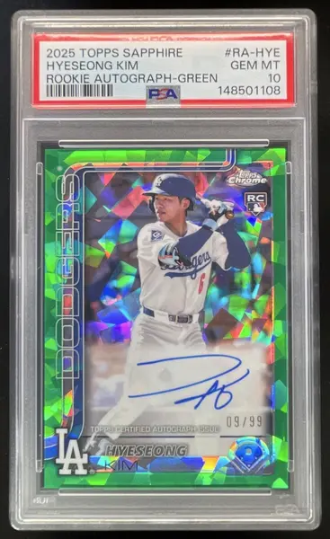 2025 Topps Chrome Sapphire Green #RA-HYE Hyeseong Kim RC Auto /99 PSA 10