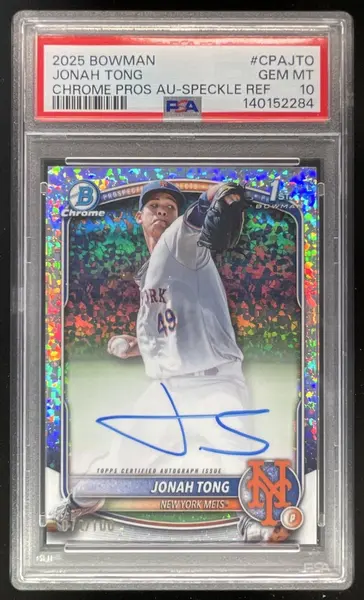 2025 Bowman Chrome Prospect Mini Diamond #CPA-JTO Jonah Tong RC Auto /100 PSA 10