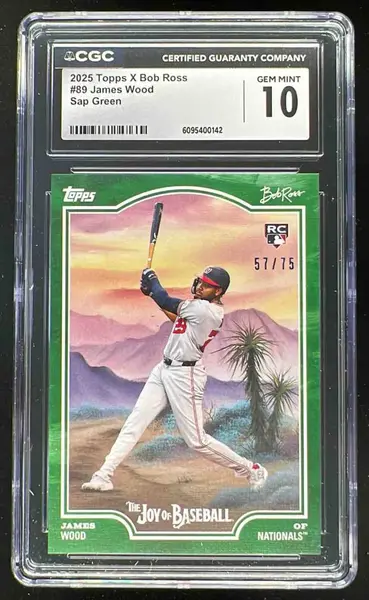 2025 Topps Bob Ross: The Joy of Baseball Sap Green #89 James Wood RC /75 CGC 10