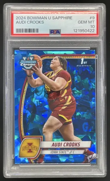 2024-25 Bowman Chrome University Sapphire #9 Audi Crooks PSA 10