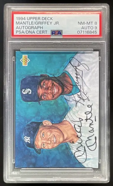 1994 Upper Deck Dual Autograph Mickey Mantle Ken Griffey Jr. Auto PSA 8
