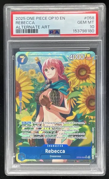 2025 One Piece OP10 EN #058 Rebecca Alternate Art PSA 10