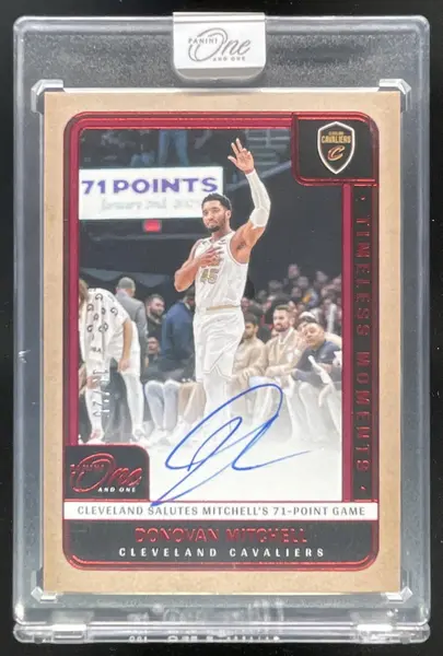 2024-25 Panini One and One Timeless Moments Red #5 Donovan Mitchell Auto /25