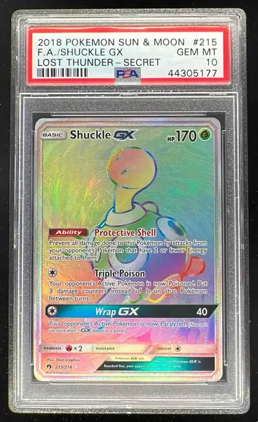 2018 Pokemon Sun & Moon Lost Thunder #215/214 Shuckle Full Art Secret PSA 10
