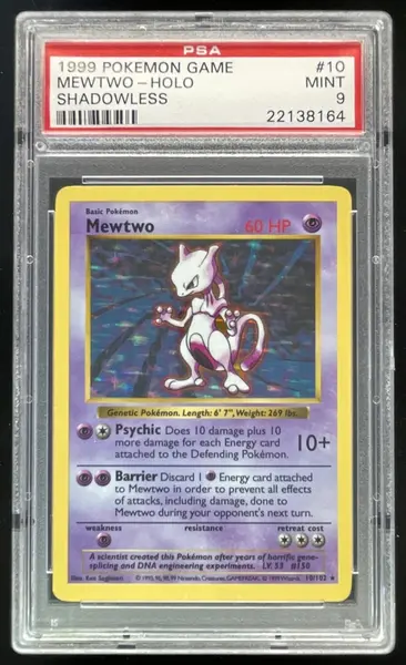 1999 Pokemon Shadowless Set #10/102 Mewtwo Holo PSA 9