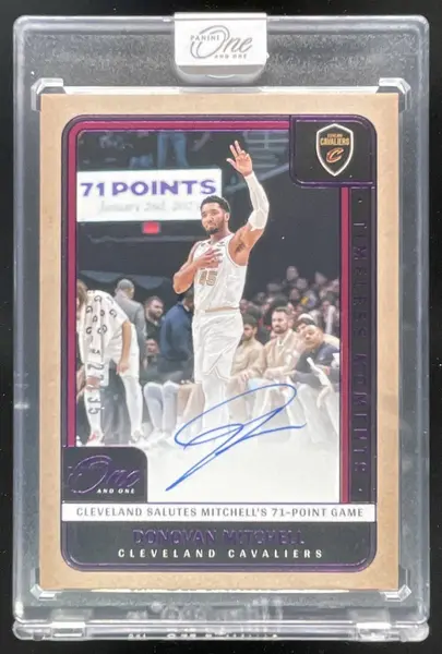2024-25 Panini One and One Timeless Moments Purple #5 Donovan Mitchell Auto /35