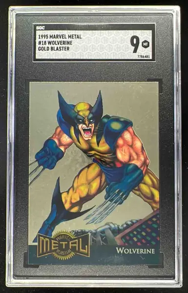 1995 Fleer Metal Marvel Gold Blasters #18 Wolverine SGC 9 on