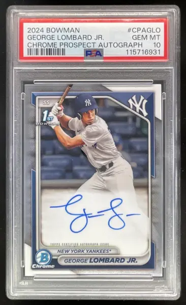 2024 Bowman Chrome Prospect Autograph #CPA-GLO George Lombard Jr. RC Auto PSA 10