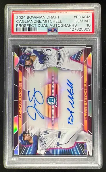 2024 Bowman Draft Prospect Dual Auto Jac Caglianone Blake Mitchell /99 PSA 10