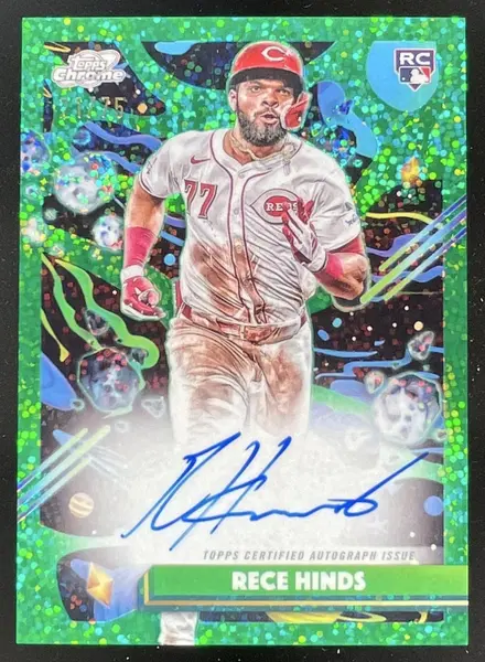 2025 Topps Cosmic Chrome Cosmic Chrome Green Space Dust Rece Hinds RC Auto /75