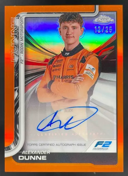2025 Topps Chrome Formula 1 Orange Refractor #CAC-DUN Alexander Dunne Auto /25