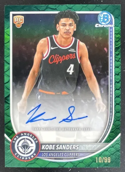 2025-26 Bowman Chrome Reptilian Green #BCA-KS Kobe Sanders RC Auto /99