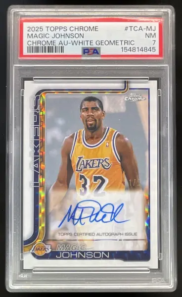 2025-26 Topps Chrome Geometric White #TCA-MJ Magic Johnson Auto /2 PSA 7