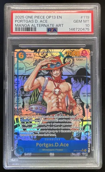 2025 One Piece OP13 EN #119 Portgas D Ace Manga Alternate Art PSA 10
