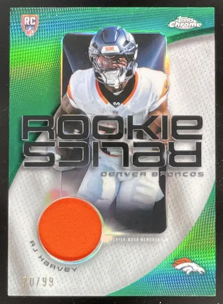 2025 Topps Chrome Rookie Relics Green Refractor #RR-RH RJ Harvey RC /99